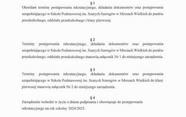 Zasady rekrutacji do punktu, oddziału przedszkolnego i klasy I na rok szkolny 2024/2025