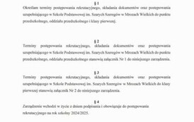 Zasady rekrutacji do punktu, oddziału przedszkolnego i klasy I na rok szkolny 2024/2025