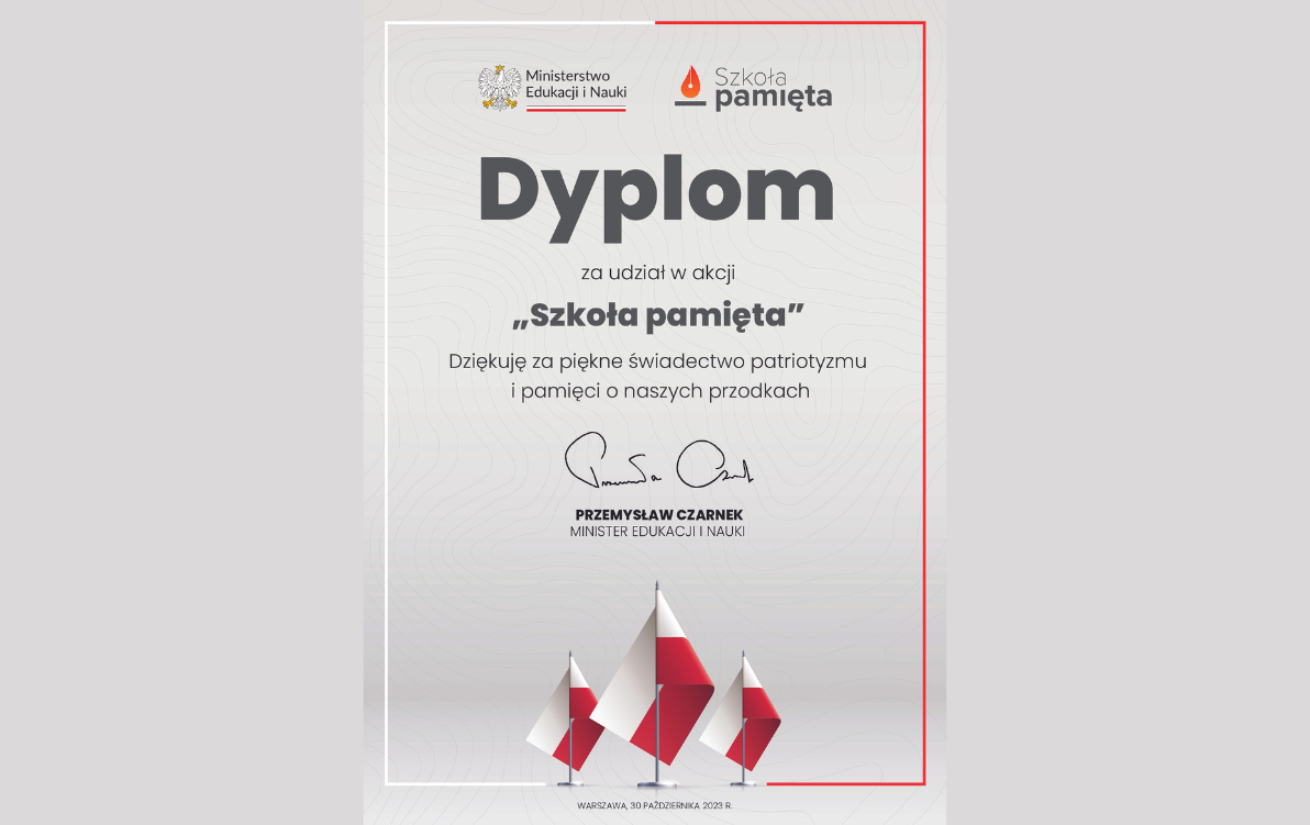 Zdjęcie do Dyplom za udział w akcji "Szkoła pamięta 2023".
