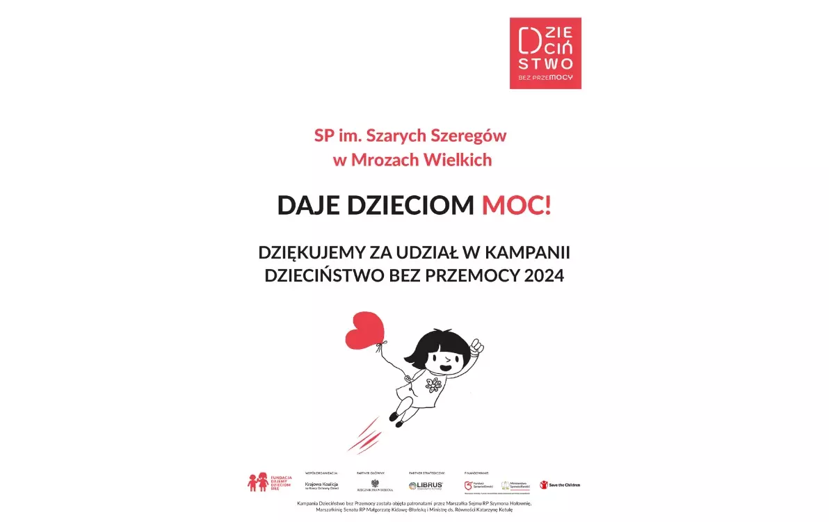 Zdjęcie do Podziękowanie za udział w kampanii "Dzieciństwo bez przemocy"