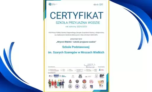Zdjęcie do "Szkoła przyjazna wodzie" certyfikat
