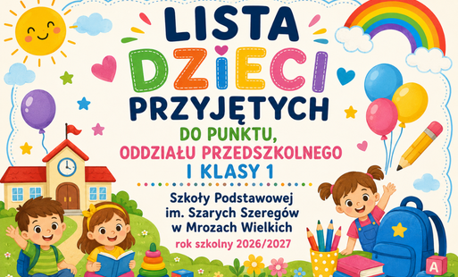 Zdjęcie do Lista dzieci przyjętych do Punktu, Oddziału Przedszkolnego i klasy I