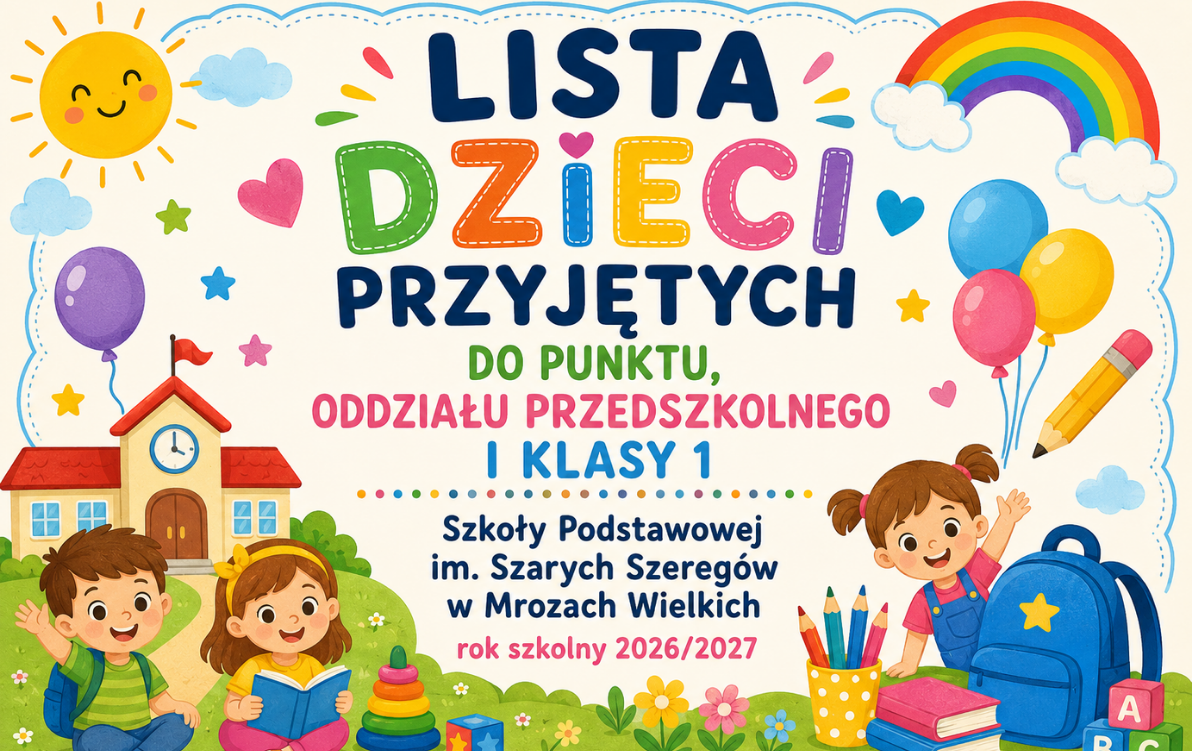 Zdjęcie do Lista dzieci przyjętych do Punktu, Oddziału Przedszkolnego i klasy I