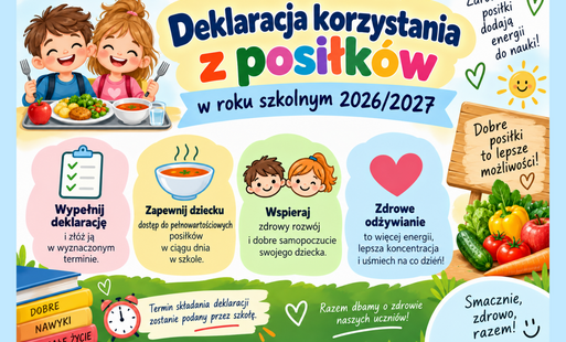 Zdjęcie do Deklaracja korzystania z posiłk&oacute;w w roku szk. 2026/2027