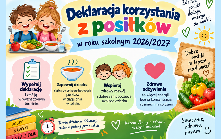 Deklaracja korzystania z posiłków w roku szkolnym 2026/2027 do pobrania