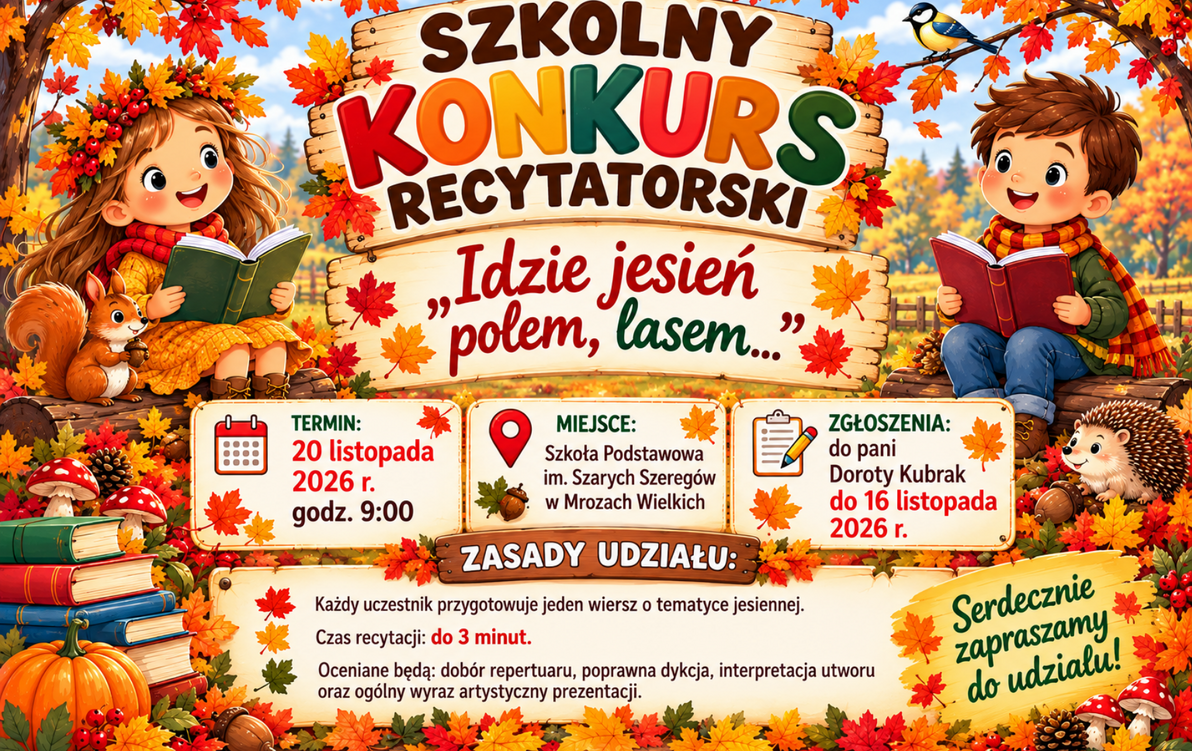 Zdjęcie do Szkolny konkurs recytatorski "Idzie jesień polem, lasem..."